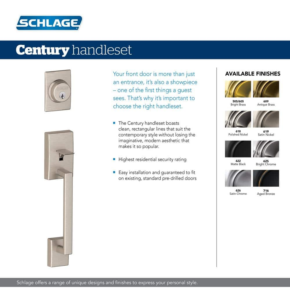 Century Matte Black Single Cylinder Door Handleset with Latitude Handle