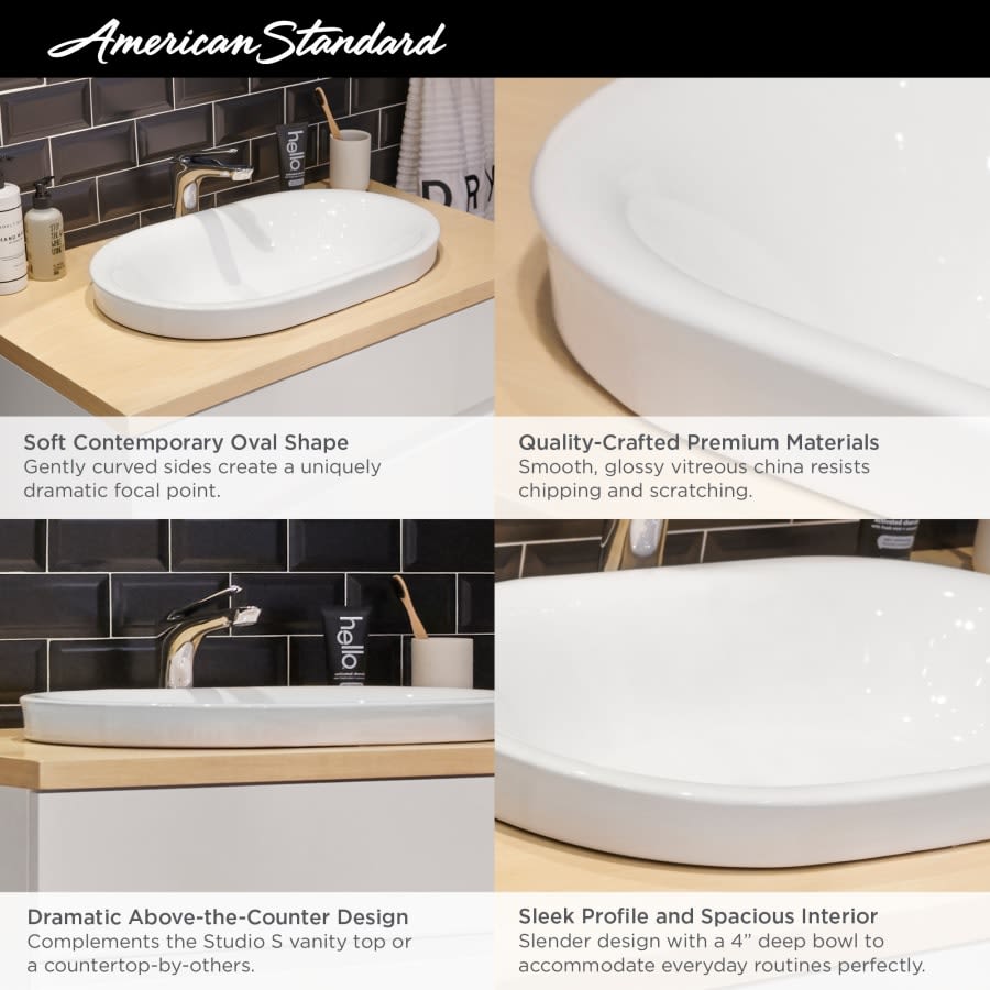 Studio S 22-1/2" Oval Vitreous China Vessel Bathroom Sink with Overflow