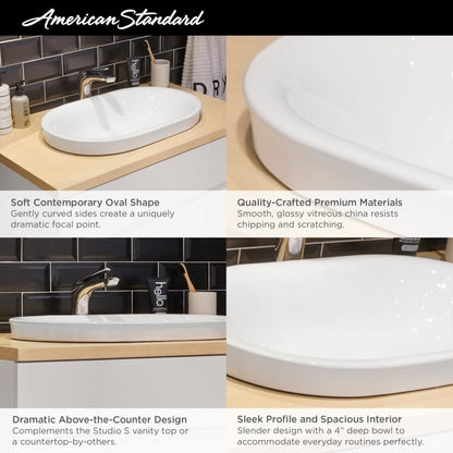 Studio S 22-1/2" Oval Vitreous China Vessel Bathroom Sink with Overflow