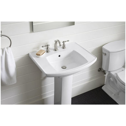 Kelston 24" Rectangular Vitreous China Pedestal Bathroom Sink with Overflow and 3 Faucet Holes at 8" Centers