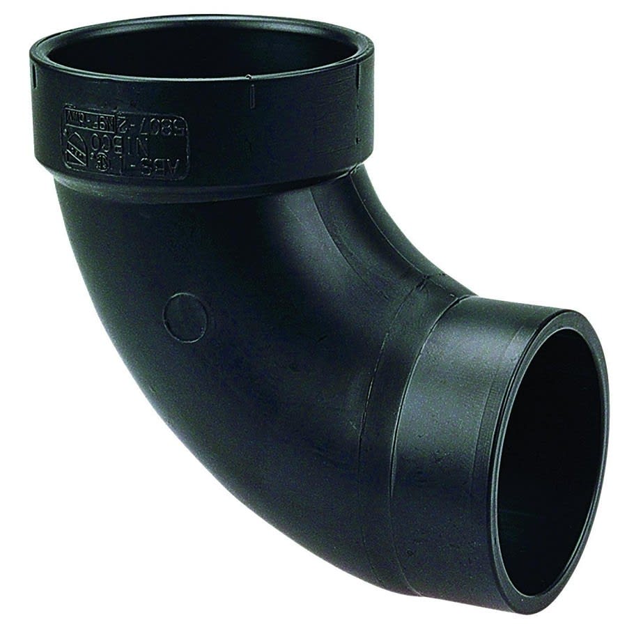 DWV Street 90 deg Elbow, 6 in, Spigot x Hub, ABS