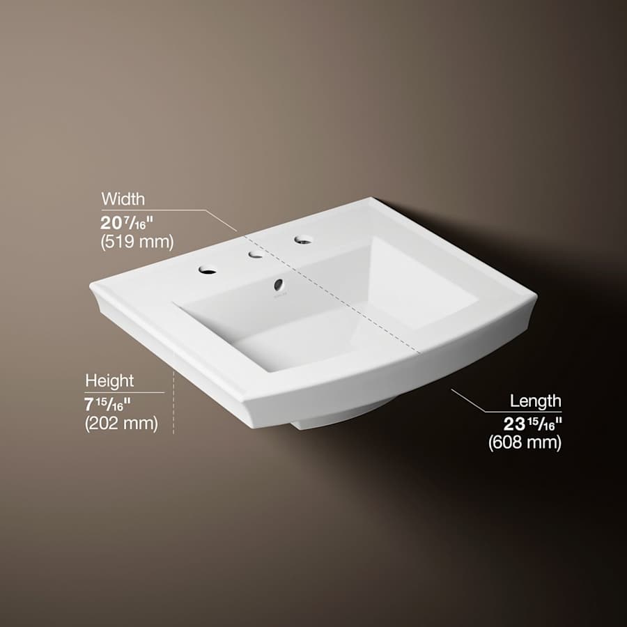 Archer 24" Pedestal Bathroom Sink with 3 Holes Drilled and Overflow