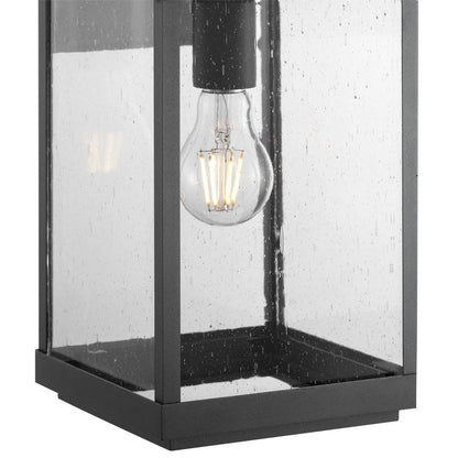 Park Court 19 in. 1-Light Textured Black Traditional Outdoor Wall Lantern with Clear Seeded Glass