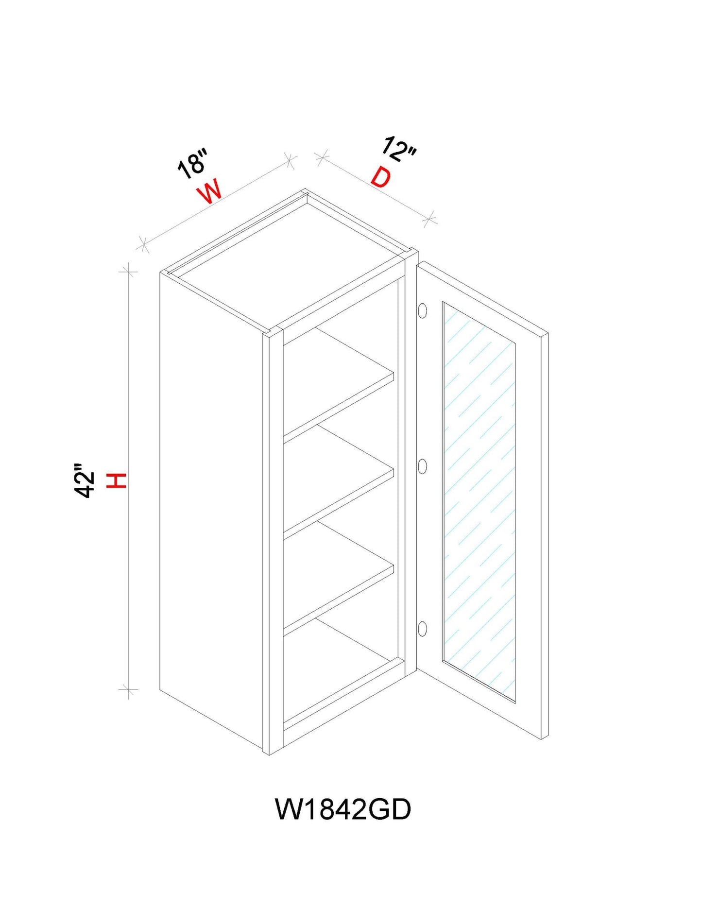 Wall Cabinet - 18"W x 42"H x 12"D Glass Door Only