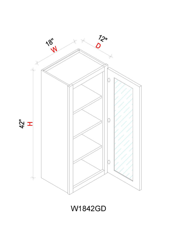 Wall Cabinet - 18"W x 42"H x 12"D Glass Door Only