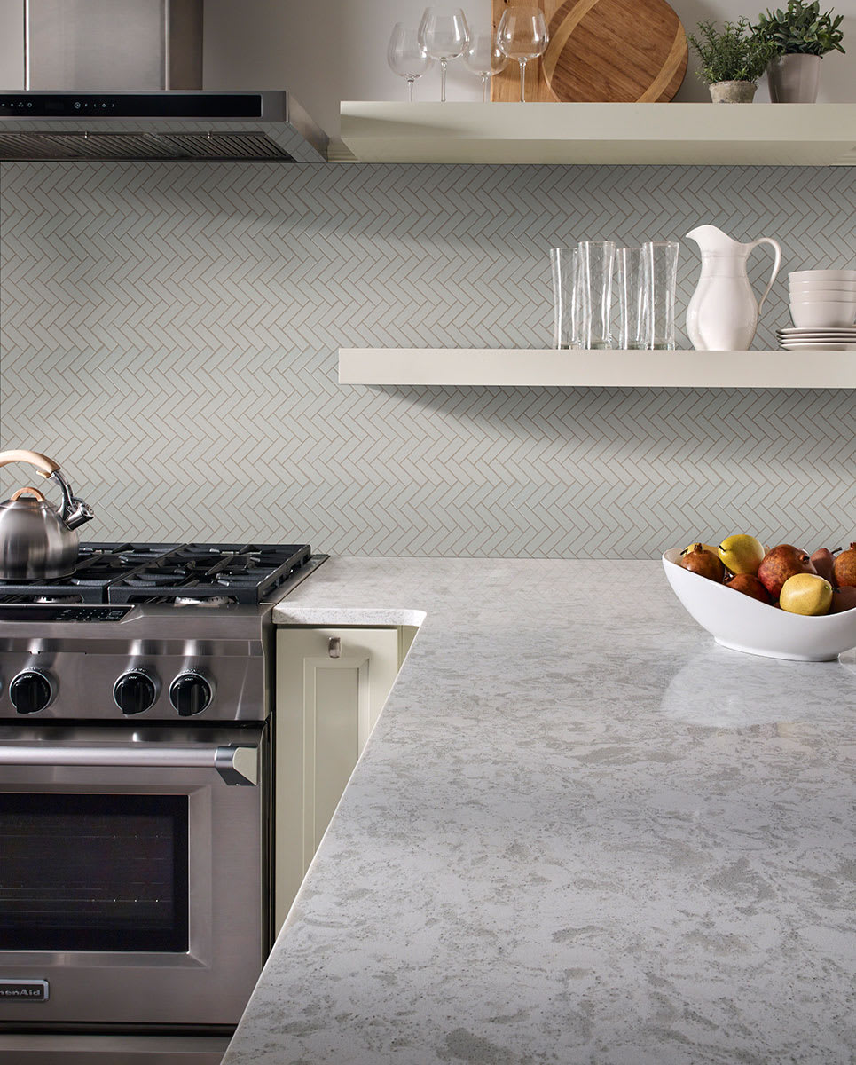 Gray Glossy Herringbone Mosaic