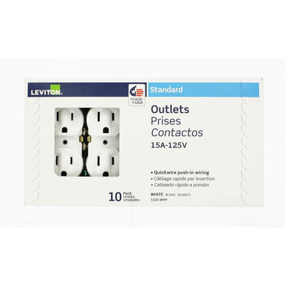 15 Amp Residential Grade Grounding Duplex Outlet, White (10-Pack)