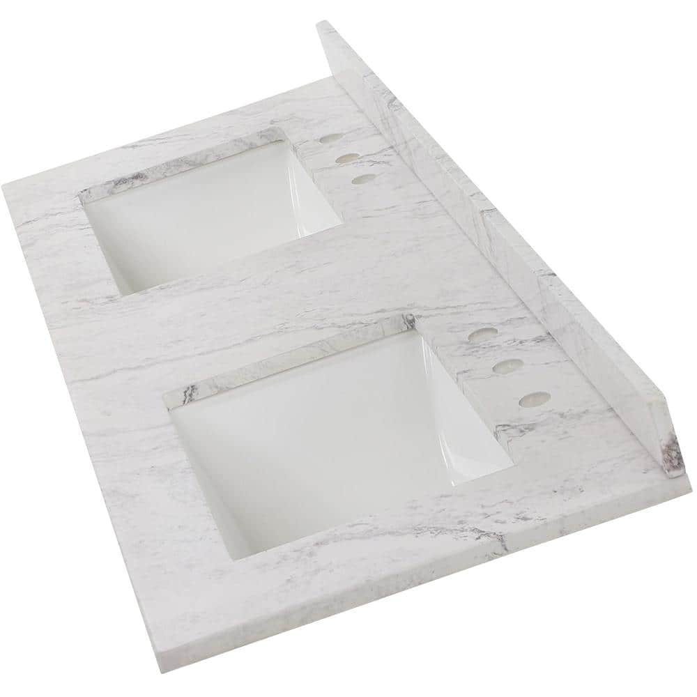 61 in. W x 22 in. D Cultured Marble White Rectangular Double Sink Vanity Top in Lunar