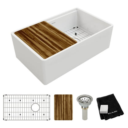 Single Bowl Kitchen Sink, Apron Mount, 30 x 18-13/16 in, 9-5/8 in Bowl Depth, Fireclay, White