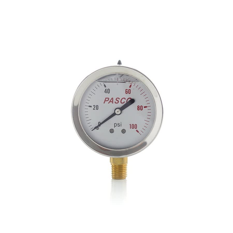 Liquid Filled Pressure Gauge, 2-1/2 in Dia Dial, 0 to 100 psi, 1/4 in MNPT Bottom Connection