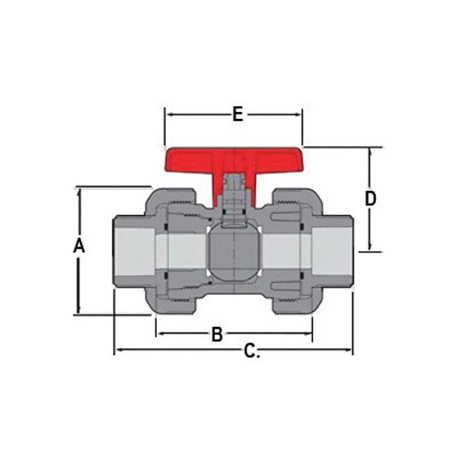 1-Piece Ball Valve, 2-1/2 in, Union Socket, Standard Port, PVC Ball, PVC