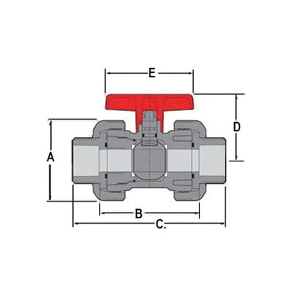 1-Piece Ball Valve, 2-1/2 in, Union Socket, Standard Port, PVC Ball, PVC