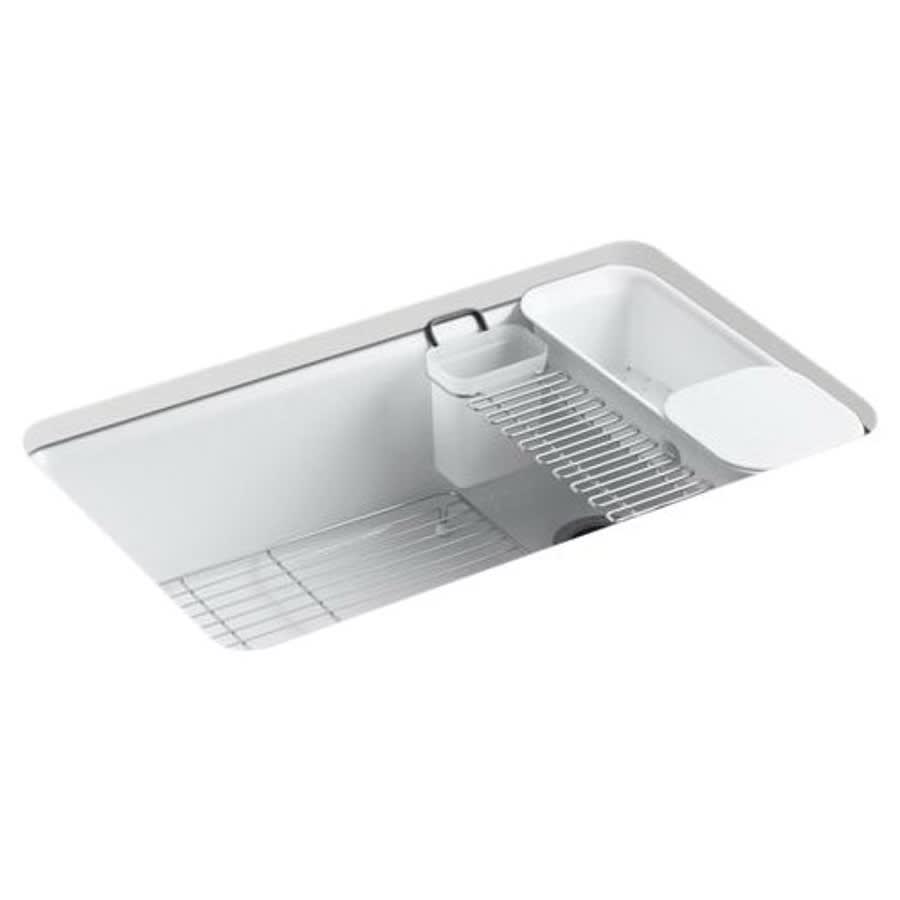 Riverby® Single Bowl Kitchen Sink, Under Mount, 33 x 22 in, 9-5/8 in Bowl Depth, 5-Hole, Cast Iron, White