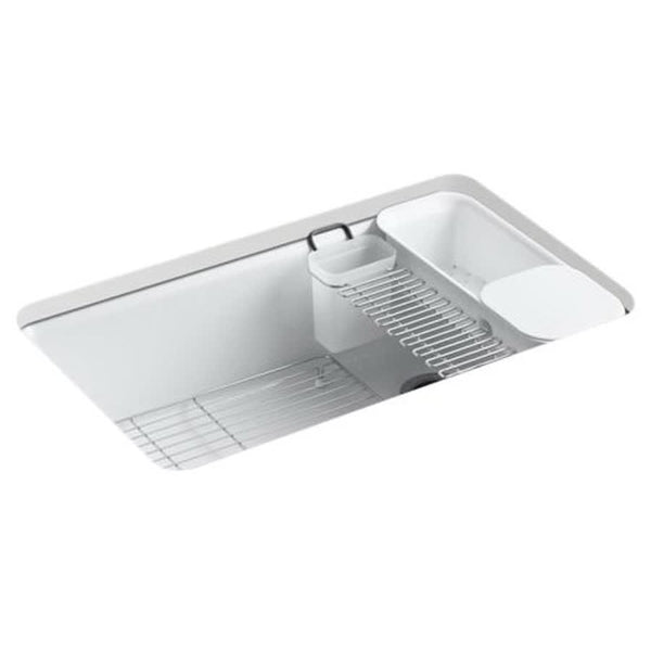 Riverby® Single Bowl Kitchen Sink, Under Mount, 33 x 22 in, 9-5/8 in Bowl Depth, 5-Hole, Cast Iron, White