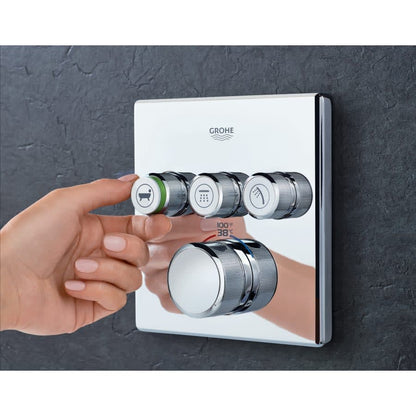 Grohtherm Three Function Thermostatic Valve Trim Only with Four Knob / Push Button Handles, Integrated Diverter, and Volume Control - Less Rough In