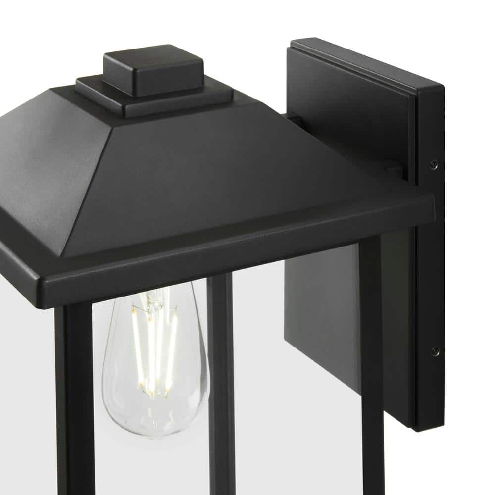 1-Light 18 in. Black Hardwired Classic Outdoor Wall Lantern Sconce Light with Clear Glass