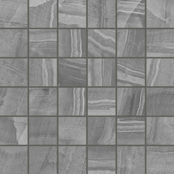 Gemma 2" x 2" Honed Porcelain Mosaic in Grey Onyx