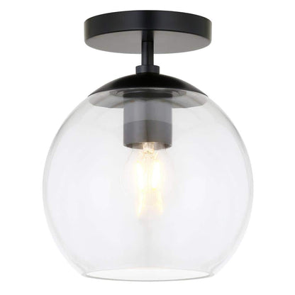 Bartlett 9 in. 1-Light Matte Black and Clear Glass Semi-Flush Mount