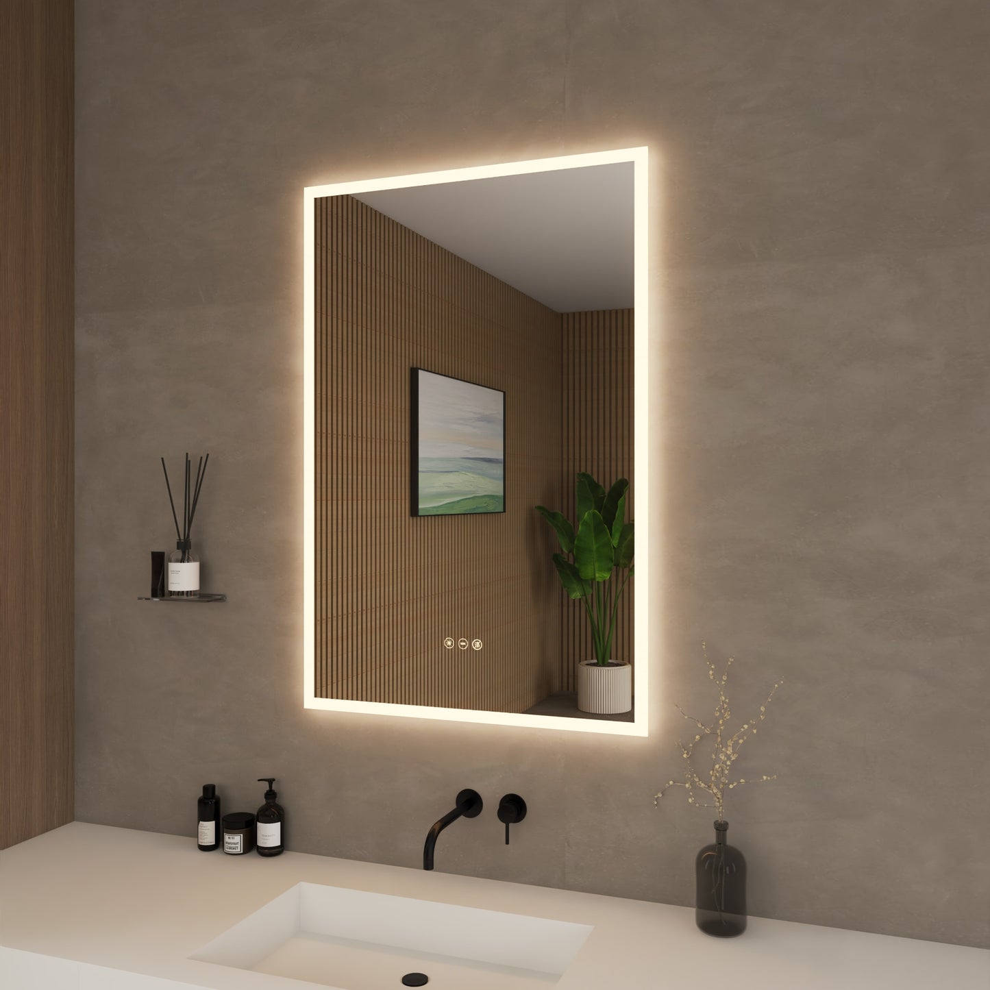 Element Frameless LED Bathroom Vanity Mirror with Color Changer, Dimmer and Defogger - 24W x 36H x 1.38D