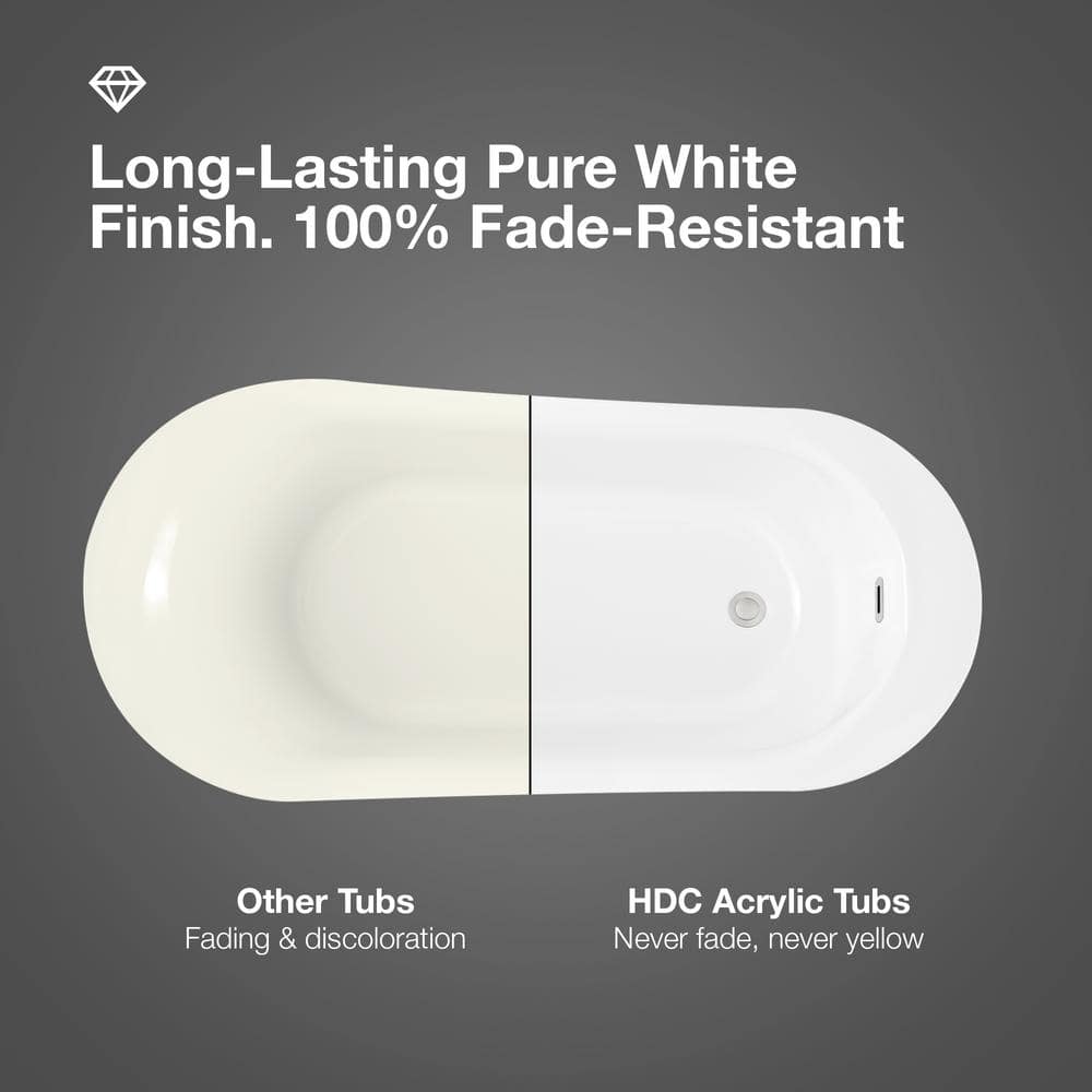 Coniston 60 in. Acrylic Freestanding Flatbottom Bathtub in White with Overflow and Drain in Brushed Nickel Included