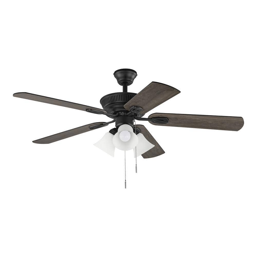 Glendale III 52 in. LED Indoor Matte Black Ceiling Fan with Light and Pull Chains