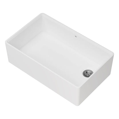 Etre 32-3/4" Farmhouse, Undermount Single Basin Fireclay Kitchen Sink with Basin Rack, and Basket Strainer