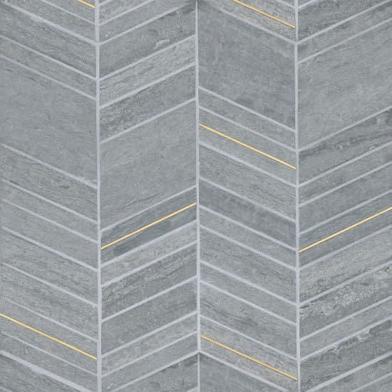 Ferrara Argento Chevron Mix Size Mosaic W-Brass Honed