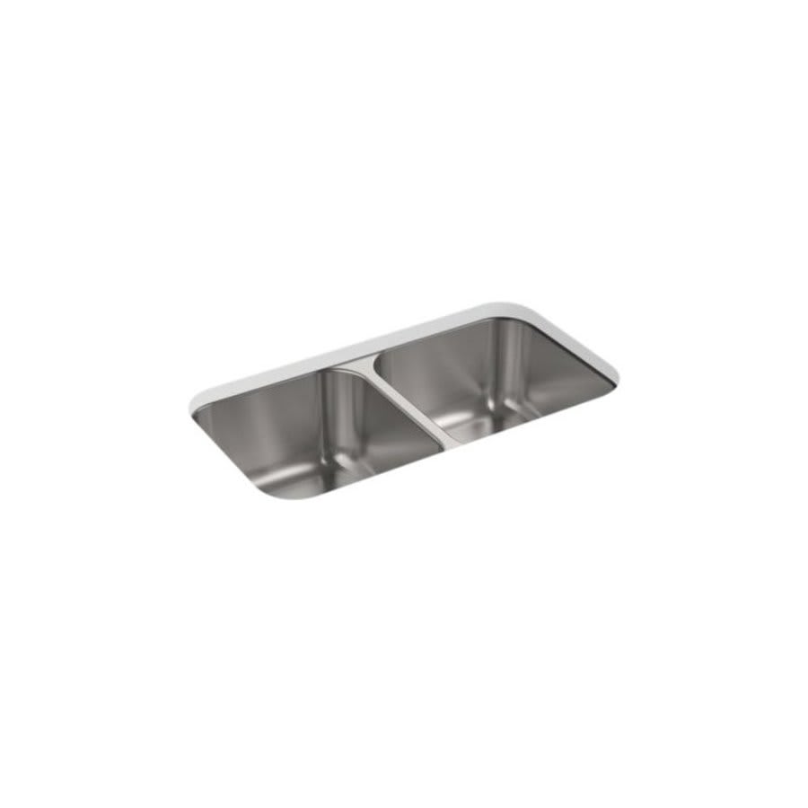 McAllister® Double Bowl Kitchen Sink, Under Mount, 31-15/16 x 18-1/8 in, 8-9/16 in Bowl Depth, 18 ga Luster Steel, Stainless