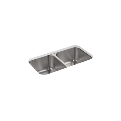 McAllister® Double Bowl Kitchen Sink, Under Mount, 31-15/16 x 18-1/8 in, 8-9/16 in Bowl Depth, 18 ga Luster Steel, Stainless