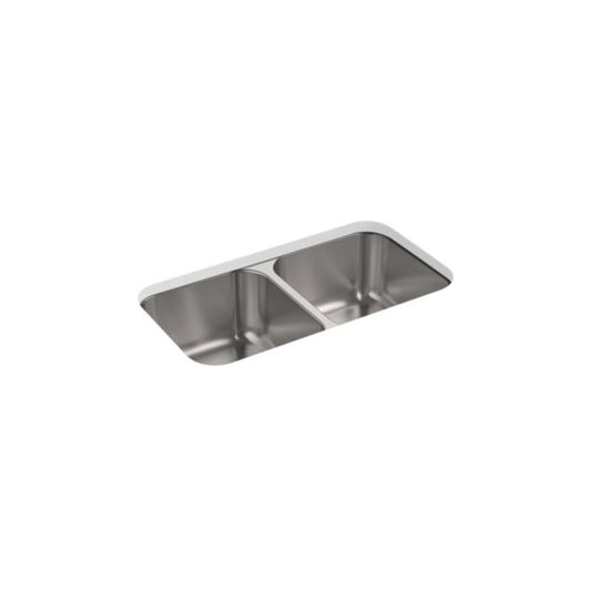 McAllister® Double Bowl Kitchen Sink, Under Mount, 31-15/16 x 18-1/8 in, 8-9/16 in Bowl Depth, 18 ga Luster Steel, Stainless