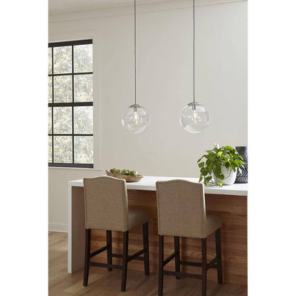 Atwell 1-Light Brushed Nickel Clear Glass Globe Modern Medium Pendant Hanging Light