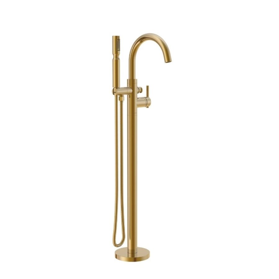 Contemporary Tub Faucet Trim With Handshower, ADA, Floor Mount, Brushed Bronze