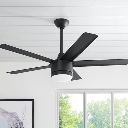 Merwry 52 in. Integrated LED Indoor Matte Black Ceiling Fan with Light Kit and Remote Control