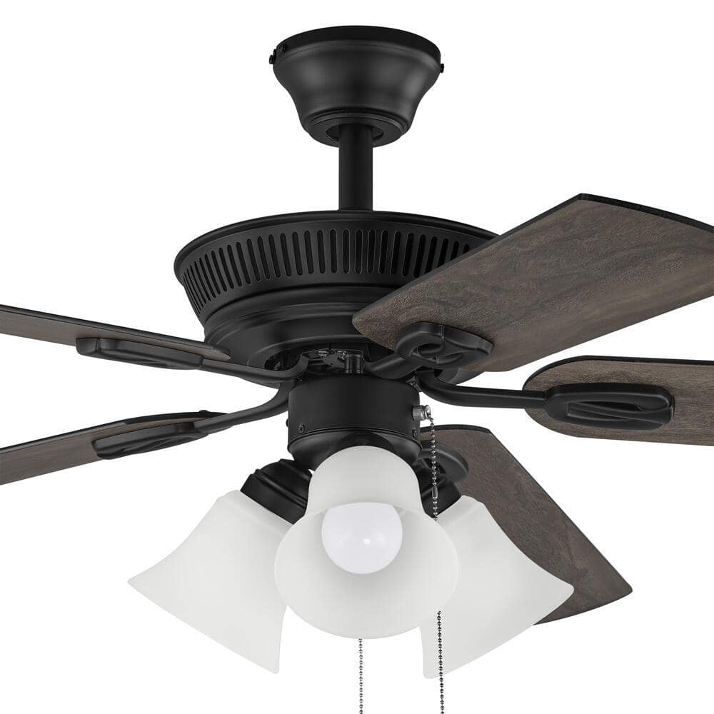 Glendale III 52 in. LED Indoor Matte Black Ceiling Fan with Light and Pull Chains