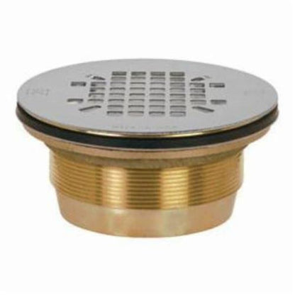 Shower Module Drain, 2 in, No Caulk, 4-1/4 in, Grid, Cast Brass Drain, Stainless Steel