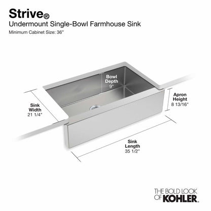 Strive 35-1/2" Single Basin Undermount 16-Gauge Self Trimming Sink with SilentShield