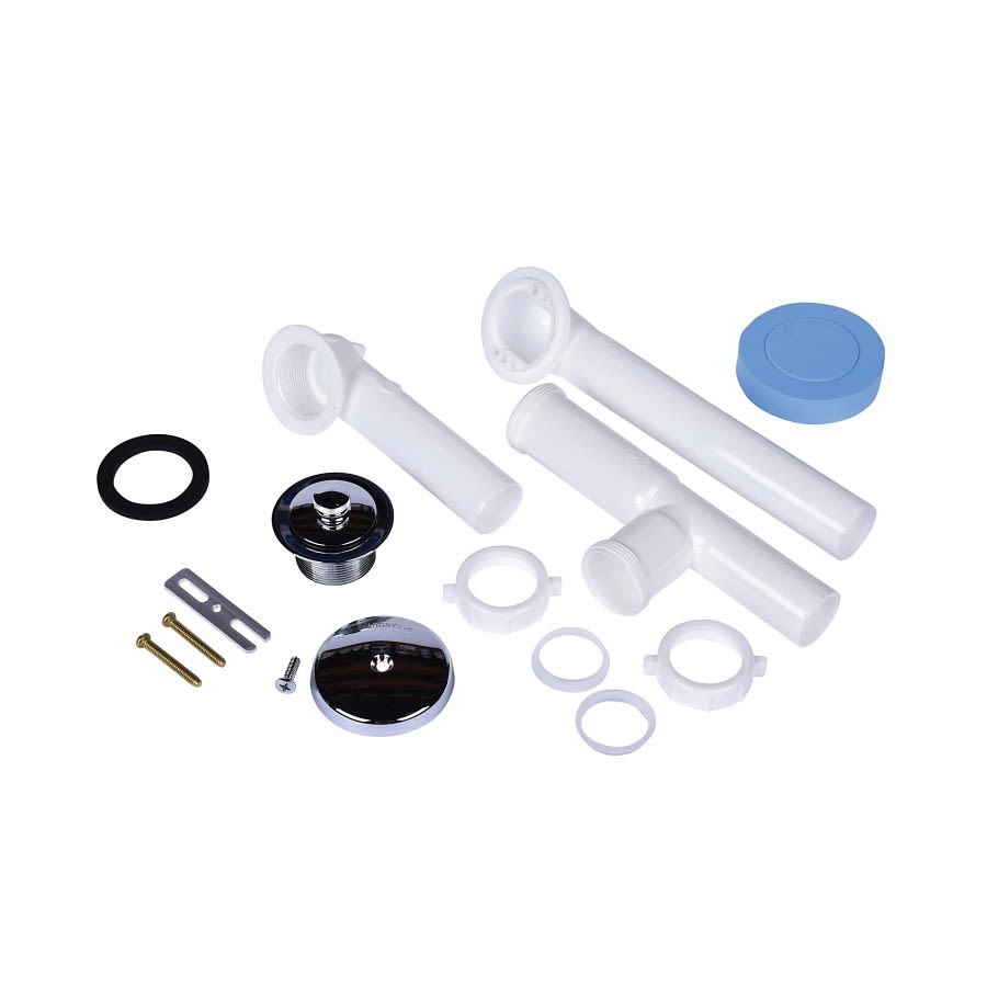 Bath Drain Full Kit, Lift & Turn, Polyethylene, Polished Chrome