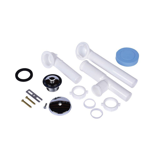 Bath Drain Full Kit, Lift & Turn, Polyethylene, Polished Chrome