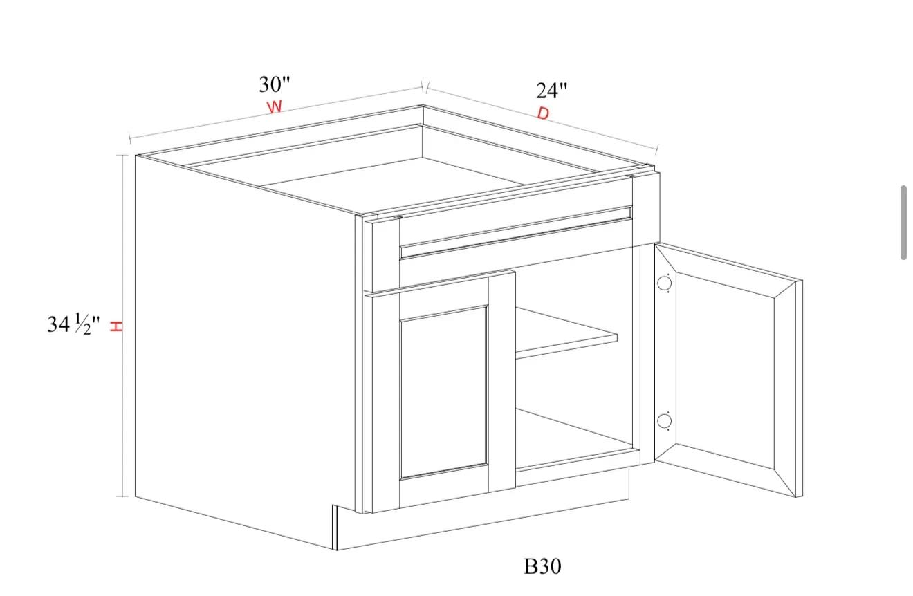 Base Cabinet - 30"W x 34- 1/2"H x 24"D