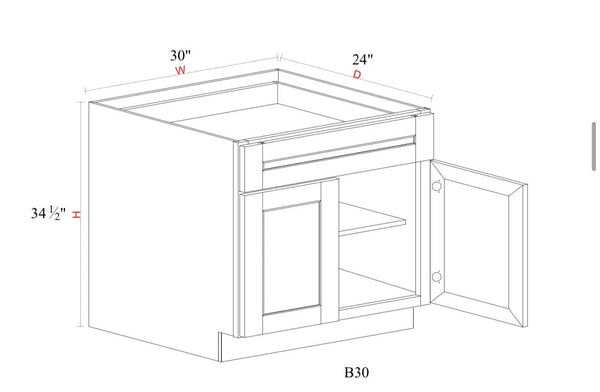 Base Cabinet - 30"W x 34- 1/2"H x 24"D