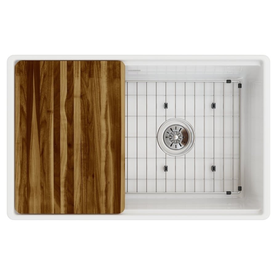 Single Bowl Kitchen Sink, Apron Mount, 30 x 18-13/16 in, 9-5/8 in Bowl Depth, Fireclay, White
