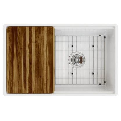 Single Bowl Kitchen Sink, Apron Mount, 30 x 18-13/16 in, 9-5/8 in Bowl Depth, Fireclay, White