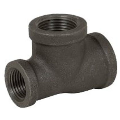 Tee, 1-1/4 x 1 x 3/4 in, FNPT, 150 lb, Malleable Iron, Black