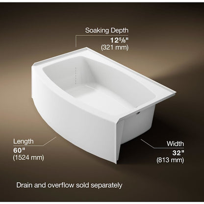 Expanse Collection 60" Three Wall Alcove Curved Integral Apron Bath Tub with Right Hand Drain