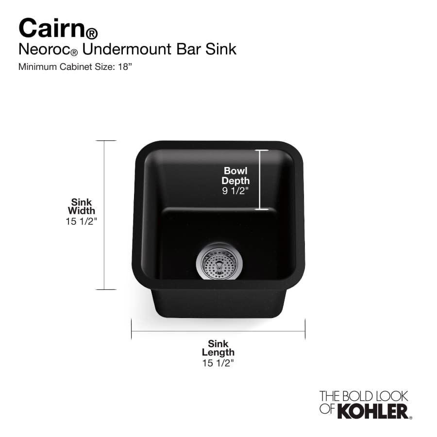 Cairn 15-1/2" Undermount Single Bowl Stone Neoroc Granite Composite Bar Sink with Bottom Sink Rack