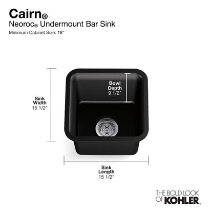 Cairn 15-1/2" Undermount Single Bowl Stone Neoroc Granite Composite Bar Sink with Bottom Sink Rack