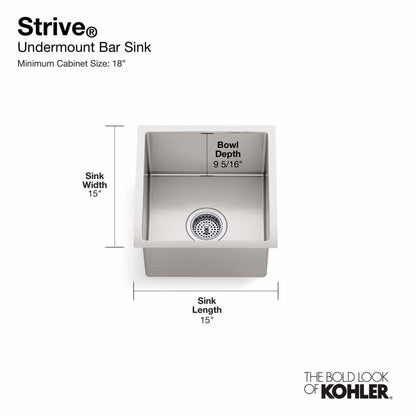 Strive 15" Single Basin Undermount 16-Gauge Stainless Steel Kitchen Sink with SilentShield with Basin Rack