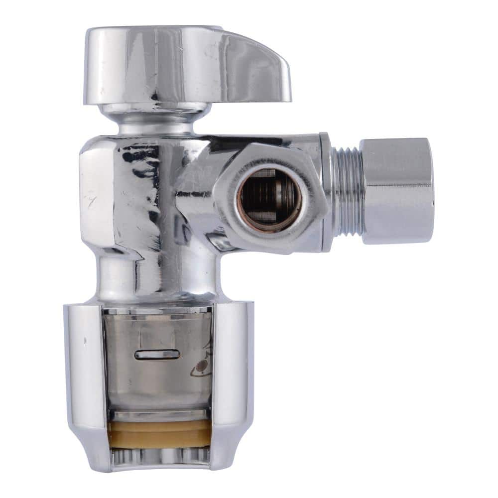 Max 1/2 in. Push-to-Connect x 3/8 in. O.D. Compression x 3/8 in. O.D. Compression Quarter-Turn Angle Dual Stop Valve