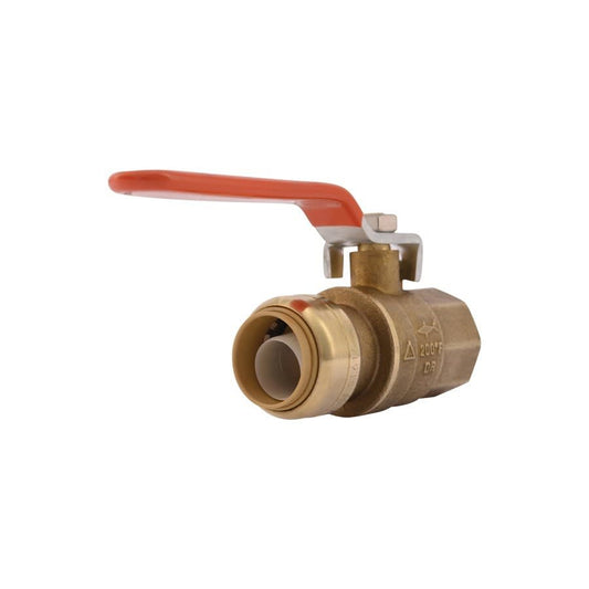 1-Piece Ball Valve, 3/4 in, Push x FNPT, Full Port, Brass Ball, Brass