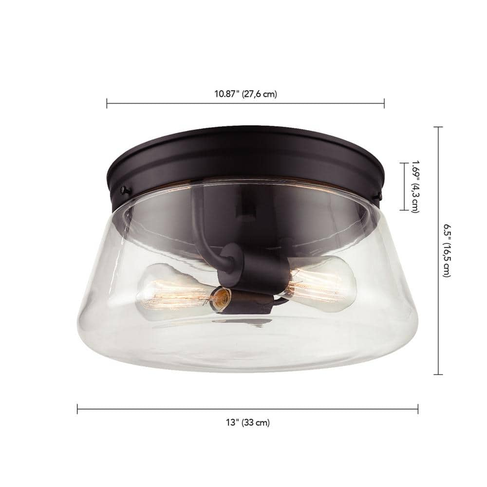 Aleyna 2-Light Matte Black Outdoor/Indoor Flush Mount Light with Clear Glass Shade